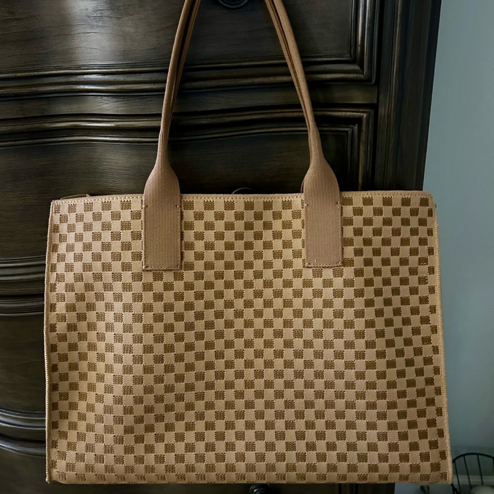 Rothy's Tan Checkered Tote Bag